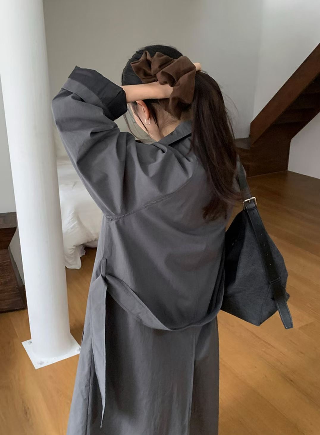 ALL OF US韓國代購㊣女士新款時尚真品職業長款風衣含腰帶ALL OF US長款風衣