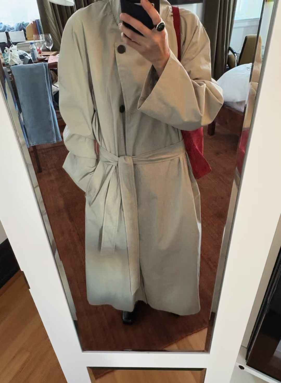 ALL OF US韓國代購㊣女士新款時尚真品職業長款風衣含腰帶ALL OF US長款風衣