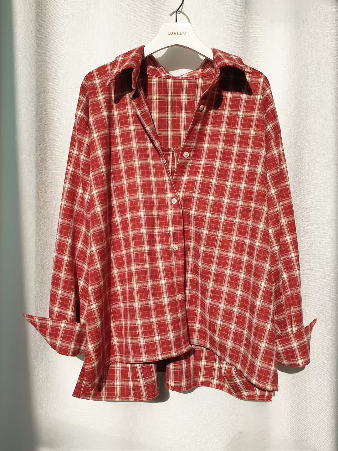 LUVLUV-럽럽-OT韓國直郵㊣女士新款職業休閑襯衫蕾絲衫格子LUVLUV-럽럽-OT襯衫/蕾絲衫圖色2