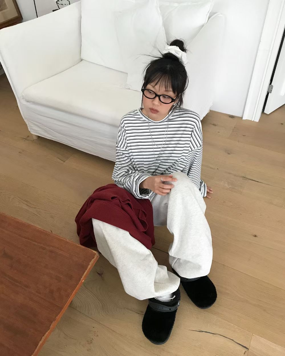 UNSANE東大門㊣直郵女裝新款推薦25秋冬人氣職業長袖T恤條紋UNSANE長袖T恤