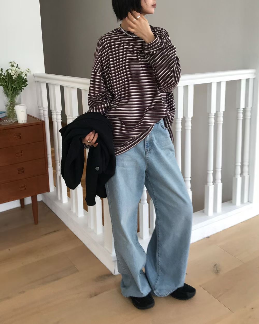 UNSANE東大門㊣直郵女裝新款推薦25秋冬人氣職業長袖T恤條紋UNSANE長袖T恤圖色2