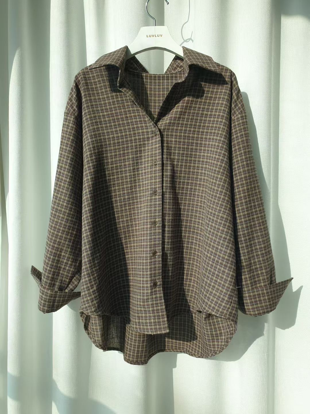 LUVLUV-럽럽-OT東大門㊣代購女裝新款推薦襯衫蕾絲衫雙排扣格子LUVLUV-럽럽-OT襯衫/蕾絲衫圖色2