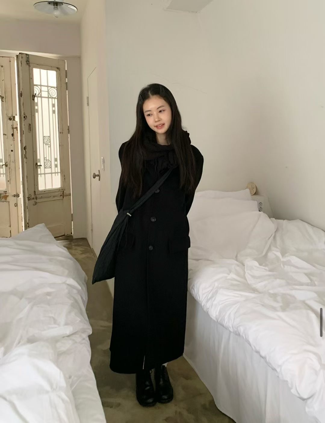 UNSANE東大門㊣代購女士新品職業推薦休閑真品中長款大衣羊毛UNSANE中長款大衣