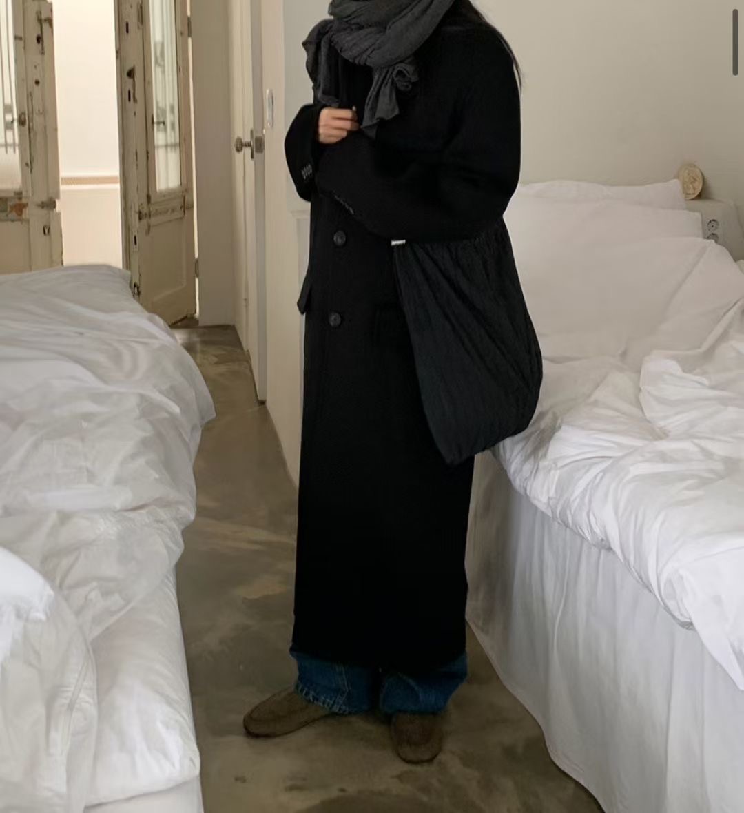 UNSANE東大門㊣代購女士新品職業推薦休閑真品中長款大衣羊毛UNSANE中長款大衣