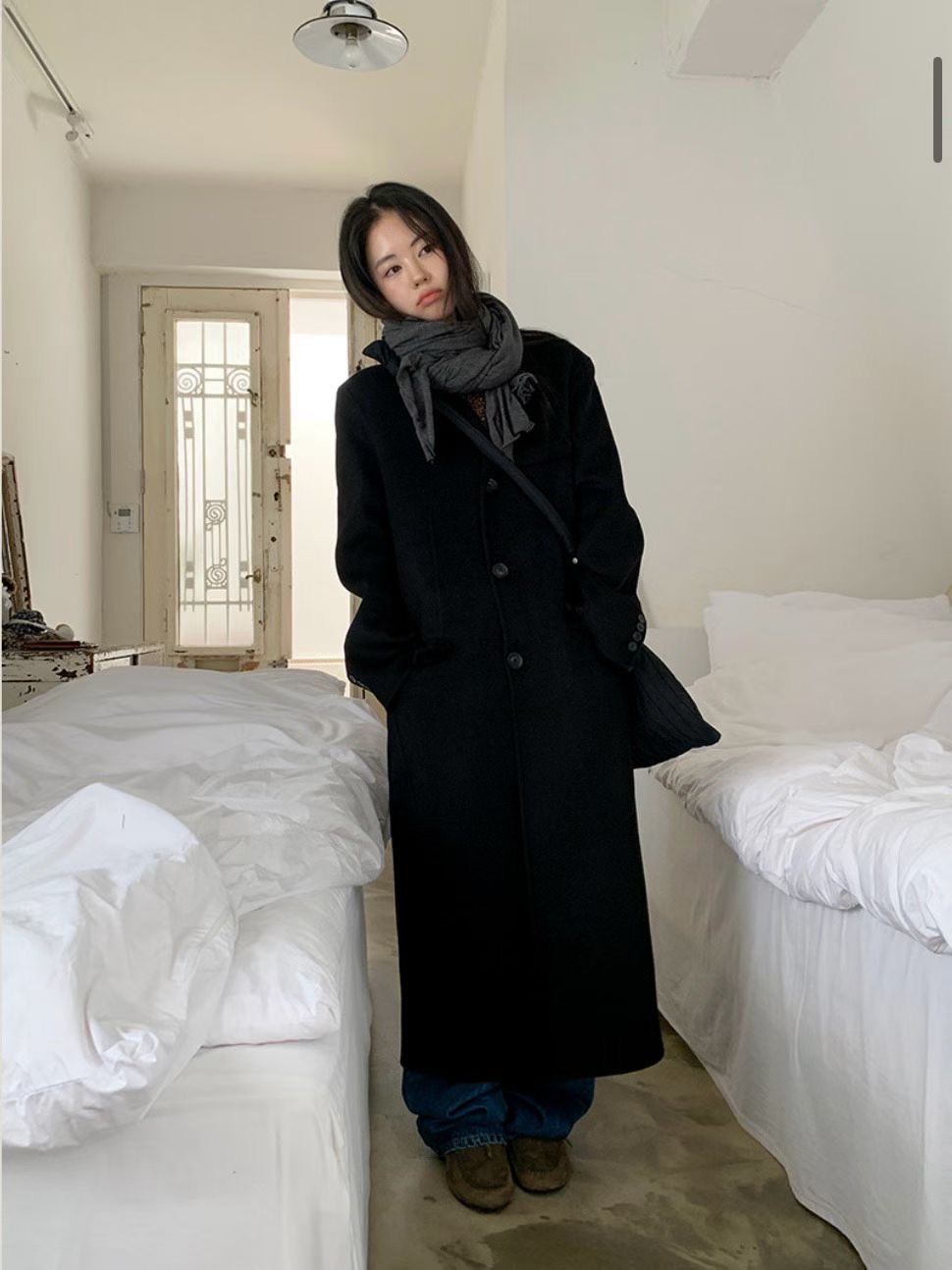 UNSANE東大門㊣代購女士新品職業推薦休閑真品中長款大衣羊毛UNSANE中長款大衣圖色2