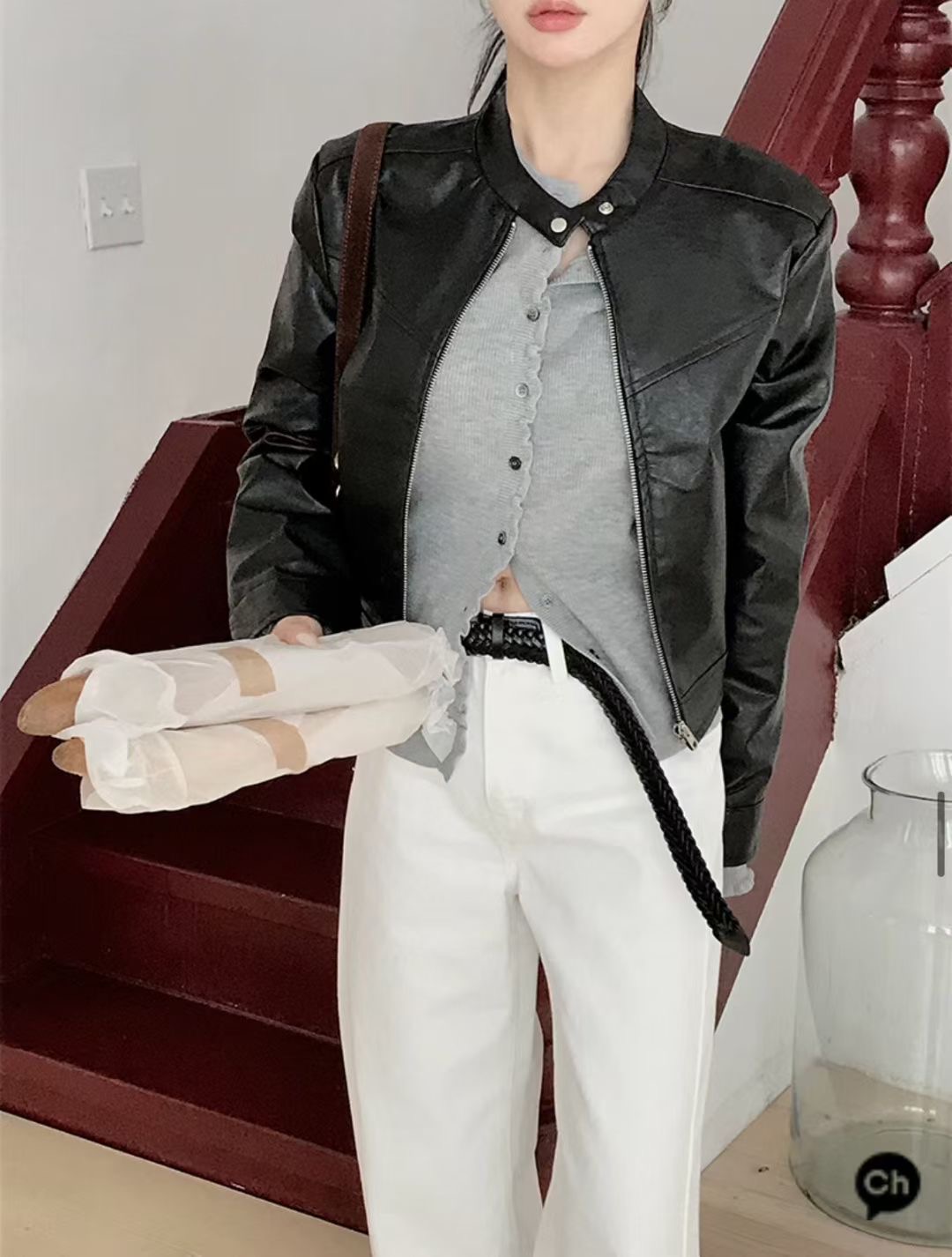 UNSANE韓國直郵㊣女裝新品職業時尚休閑真品熱賣25秋冬夾克皮革UNSANE夾克