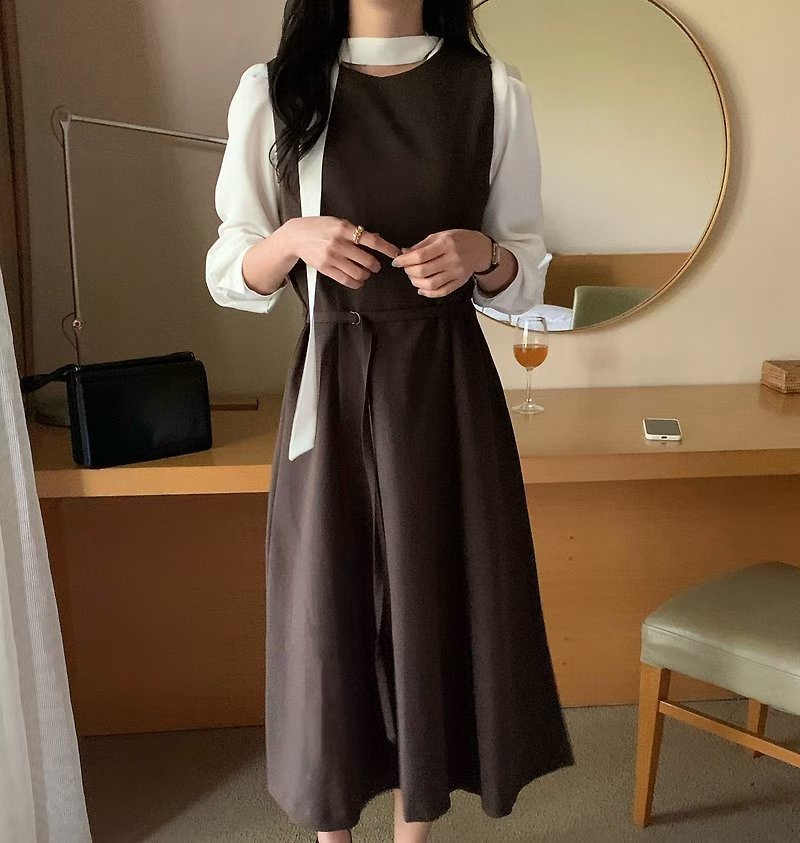 ON-NI-언니-T韓國代購㊣女士新款真品職業25秋冬時尚連衣裙ON-NI連衣裙圖色1