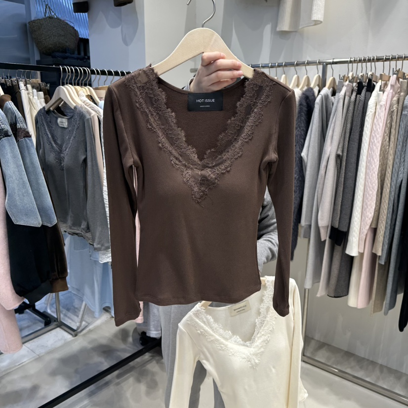 HOT PLACE/DREAM GIRIS/HOT ISSUE東大門㊣實拍女士新款休閑長袖T恤蕾絲HOT PLACE/DREAM GIRIS/HOT ISSUE長袖T恤圖色2