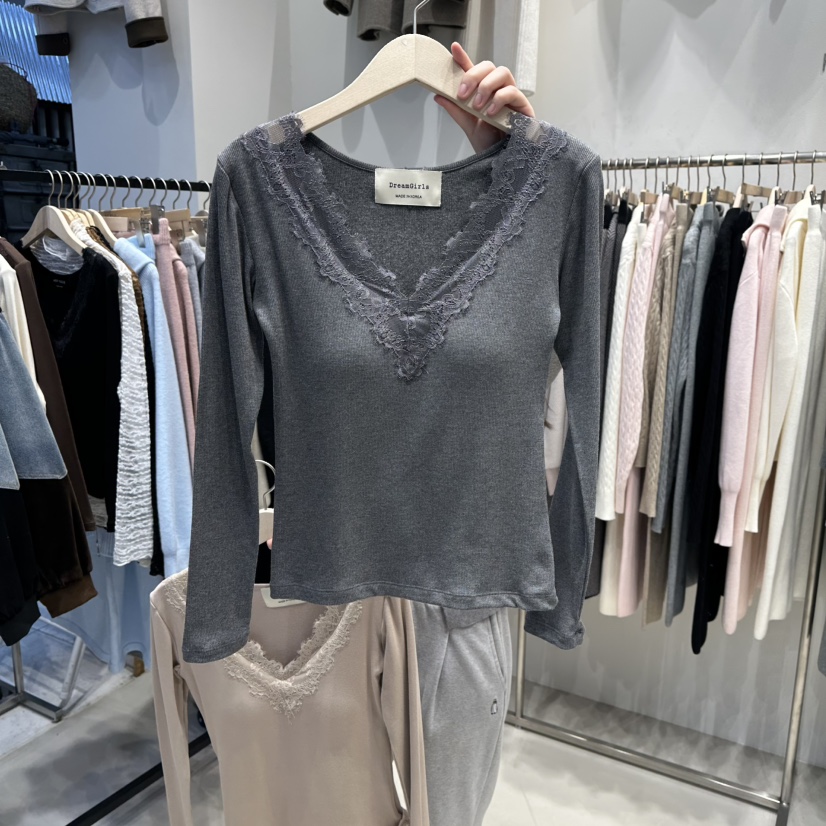HOT PLACE/DREAM GIRIS/HOT ISSUE東大門㊣實拍女士新款休閑長袖T恤蕾絲HOT PLACE/DREAM GIRIS/HOT ISSUE長袖T恤圖色3