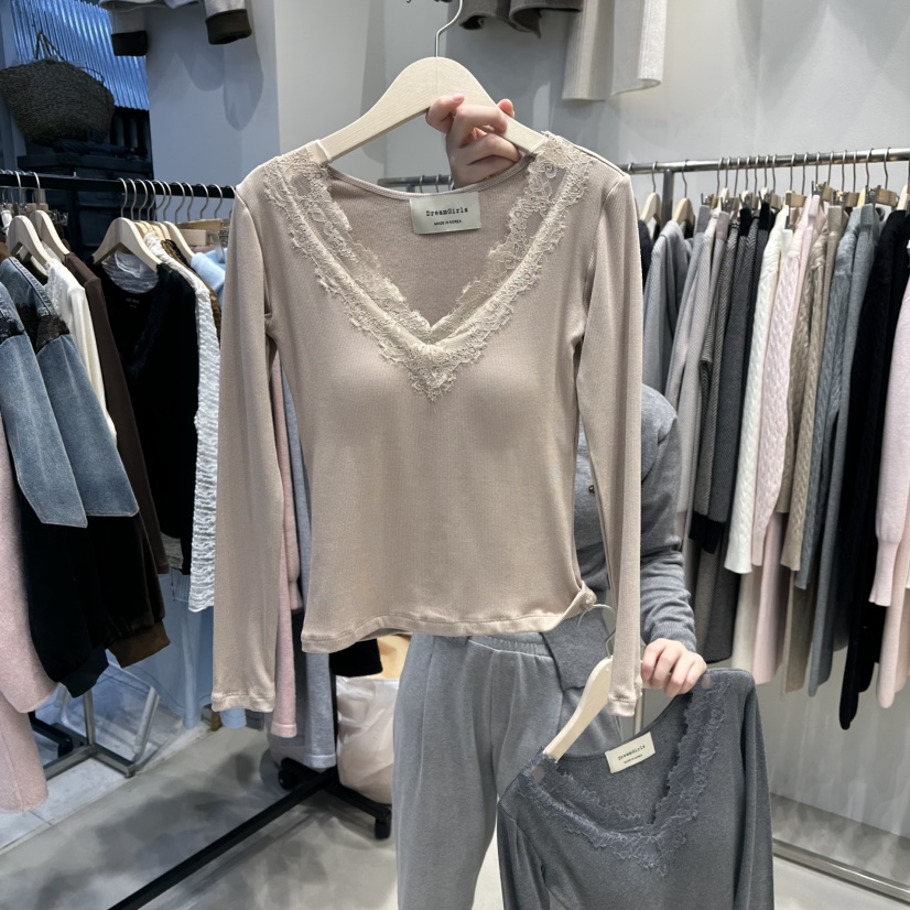 HOT PLACE/DREAM GIRIS/HOT ISSUE東大門㊣實拍女士新款休閑長袖T恤蕾絲HOT PLACE/DREAM GIRIS/HOT ISSUE長袖T恤圖色4