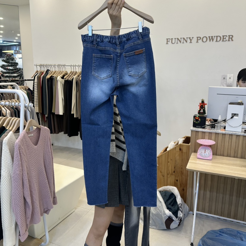 FUNNY POWDER東大門㊣實拍女裝新品職業熱賣真品25秋冬牛仔褲THE FUNNY牛仔褲
