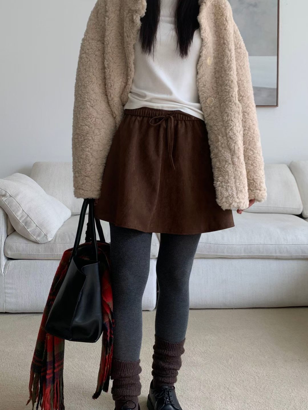 SPARK東大門㊣代購女裝新品25秋冬真品推薦熱賣人氣短裙絨面革SPARK短裙圖色1