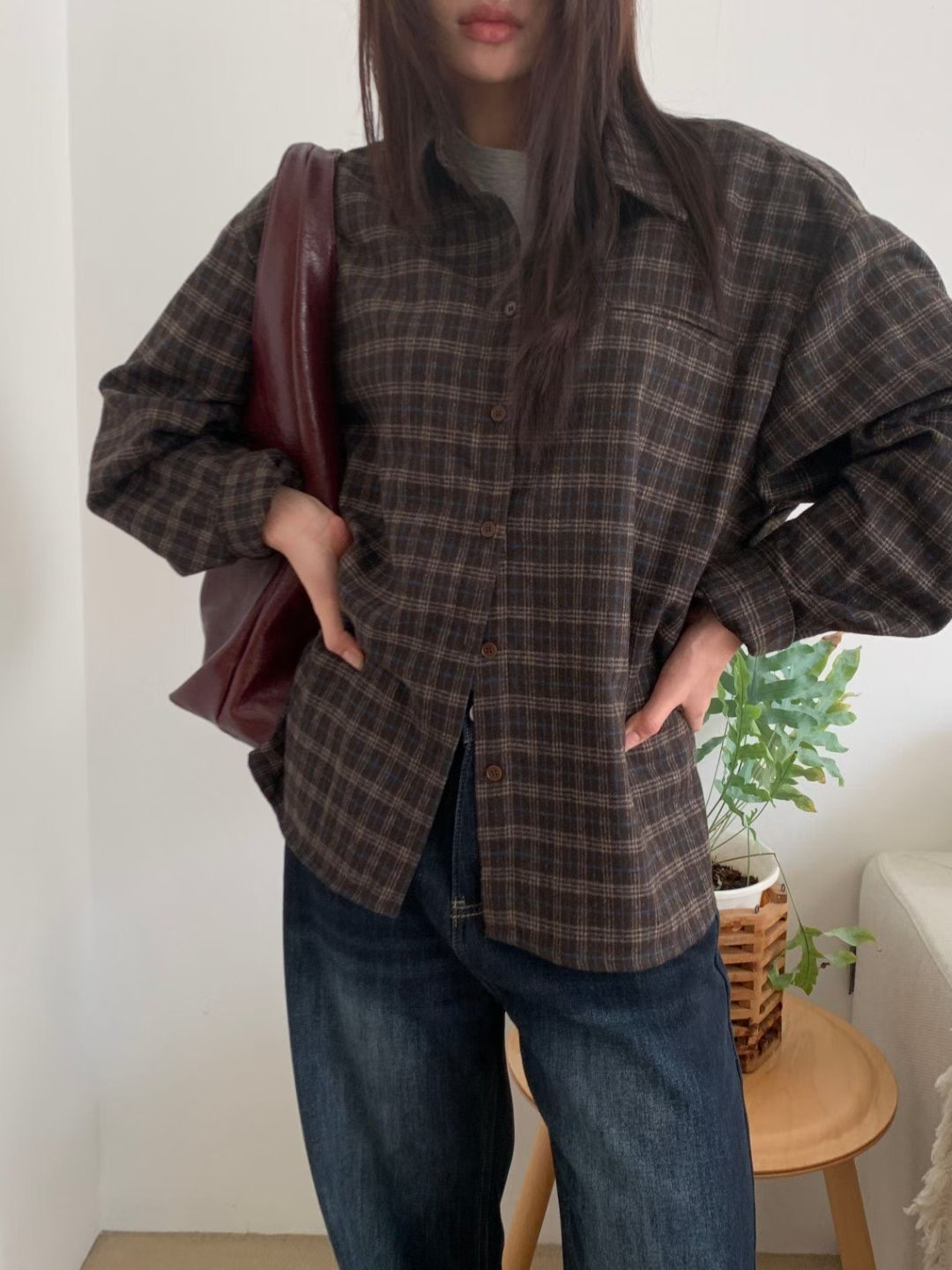 SPARK東大門㊣直郵女裝新品時尚休閑熱賣推薦襯衫蕾絲衫格子SPARK襯衫/蕾絲衫圖色1