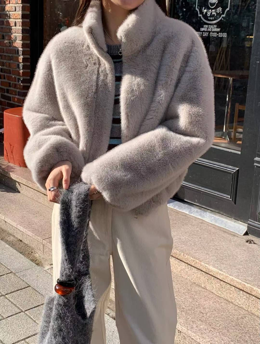 AREING韓國代購㊣女士新品職業推薦熱賣休閑時尚人氣夾克貂皮AREING夾克圖色1