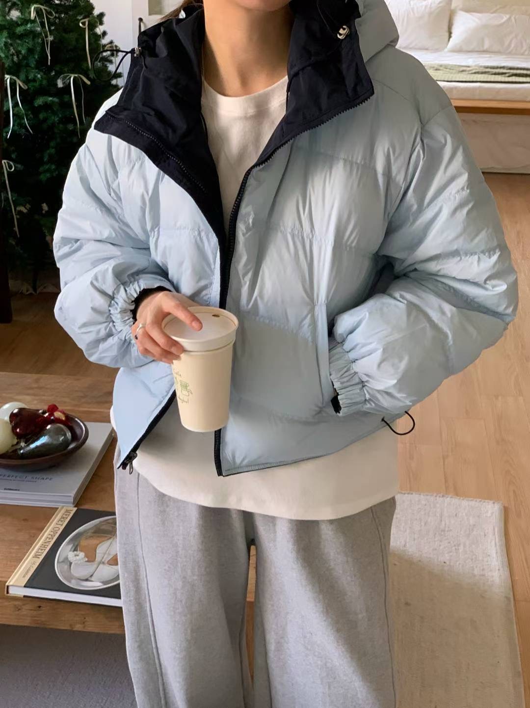 AREING韓國直郵㊣女士新品職業時尚人氣25秋冬短款棉服兩面可穿AREING短款棉服