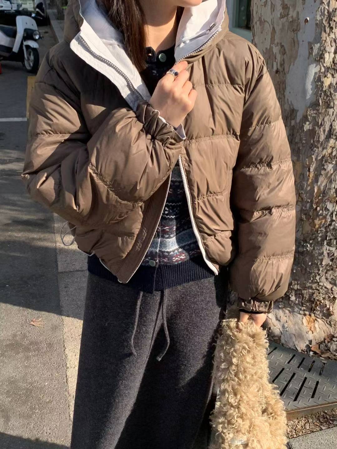 AREING韓國直郵㊣女士新品職業時尚人氣25秋冬短款棉服兩面可穿AREING短款棉服