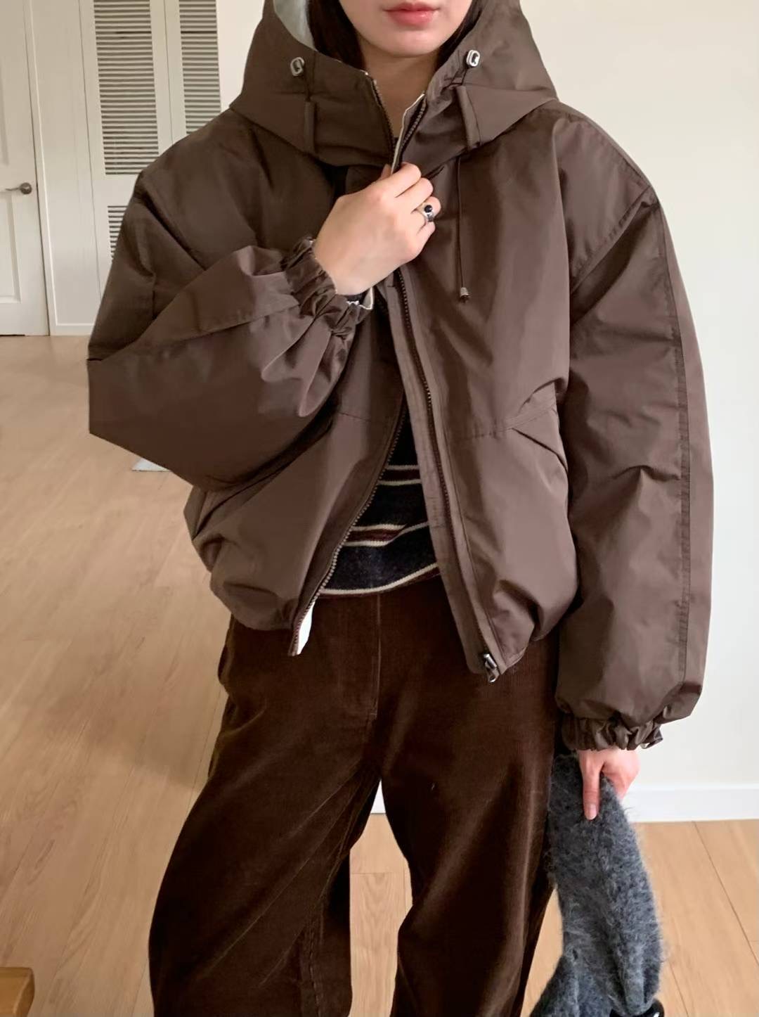 AREING韓國直郵㊣女士新品職業時尚人氣25秋冬短款棉服兩面可穿AREING短款棉服圖色1