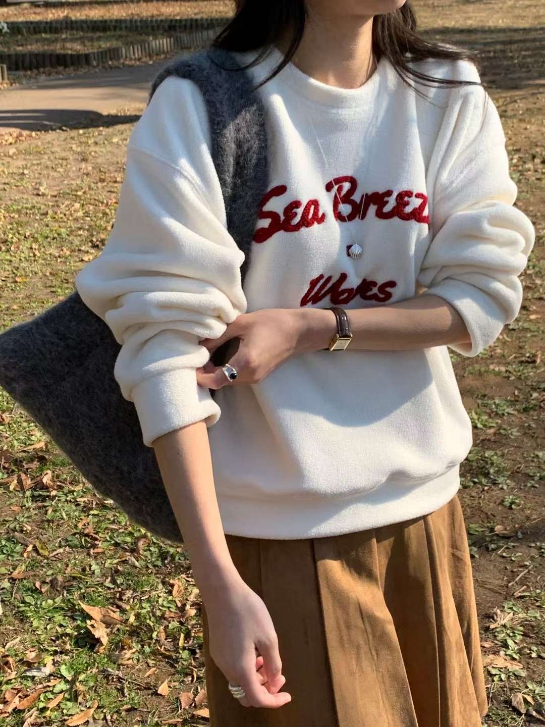 AREING韓國直郵㊣女士新款25秋冬人氣時尚推薦休閑衛衣羊毛AREING衛衣圖色1