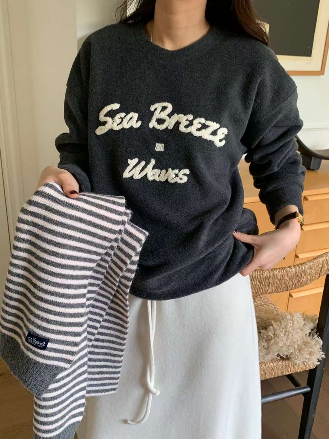 AREING韓國直郵㊣女士新款25秋冬人氣時尚推薦休閑衛衣羊毛AREING衛衣圖色2