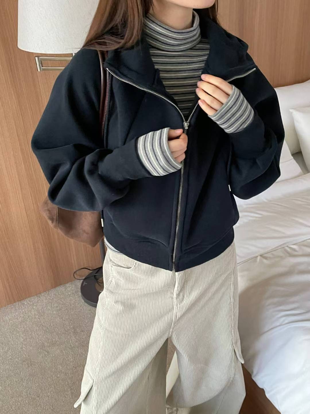 L.REWIND韓國代購㊣女裝新品休閑時尚真品25秋冬夾克連帽拉鏈衫L.REWIND夾克圖色2