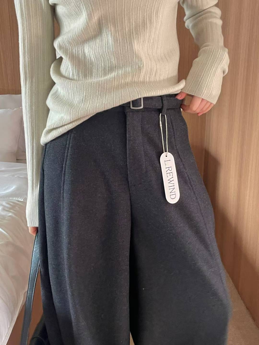 L.REWIND東大門㊣實拍女裝新款推薦25秋冬熱賣職業休閑褲羊毛L.REWIND休閑褲