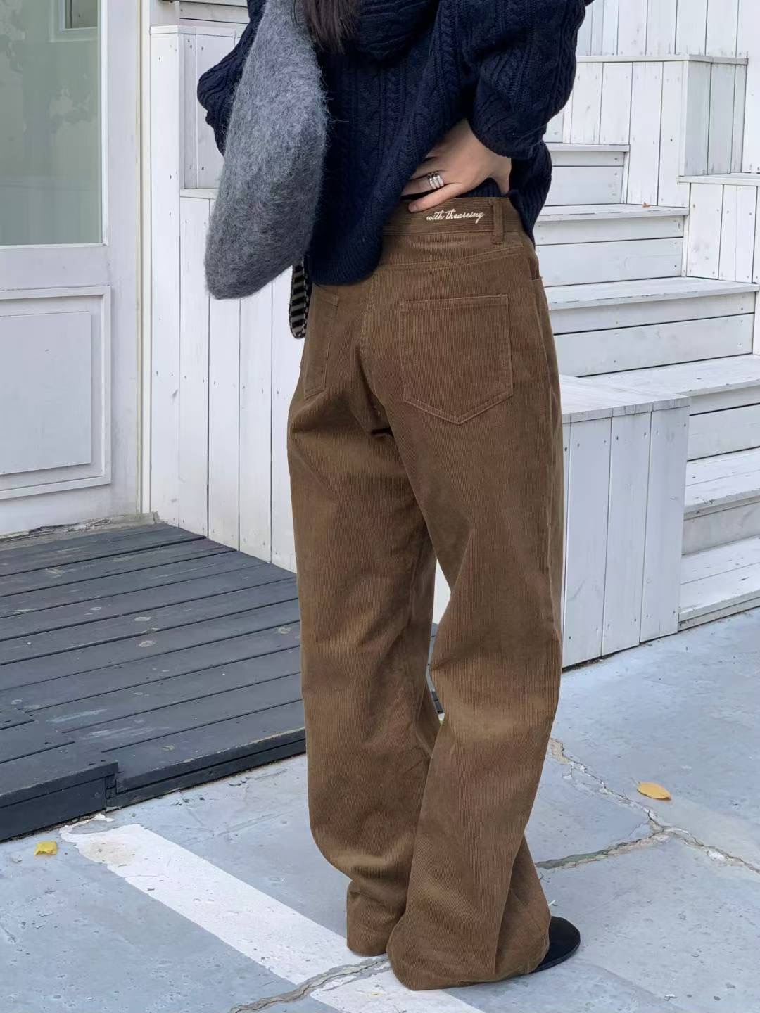 AREING東大門㊣實拍女裝新品人氣休閑牛仔褲不含腰帶燈芯絨AREING牛仔褲