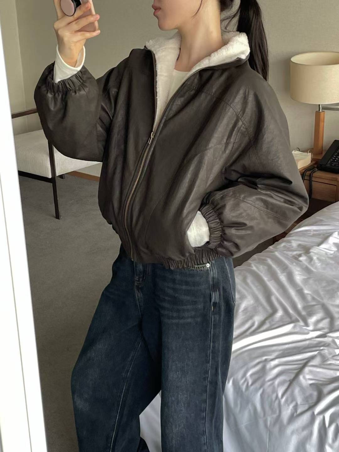 L.REWIND韓國直郵㊣女士新品人氣職業推薦時尚25秋冬夾克皮革L.REWIND夾克圖色1