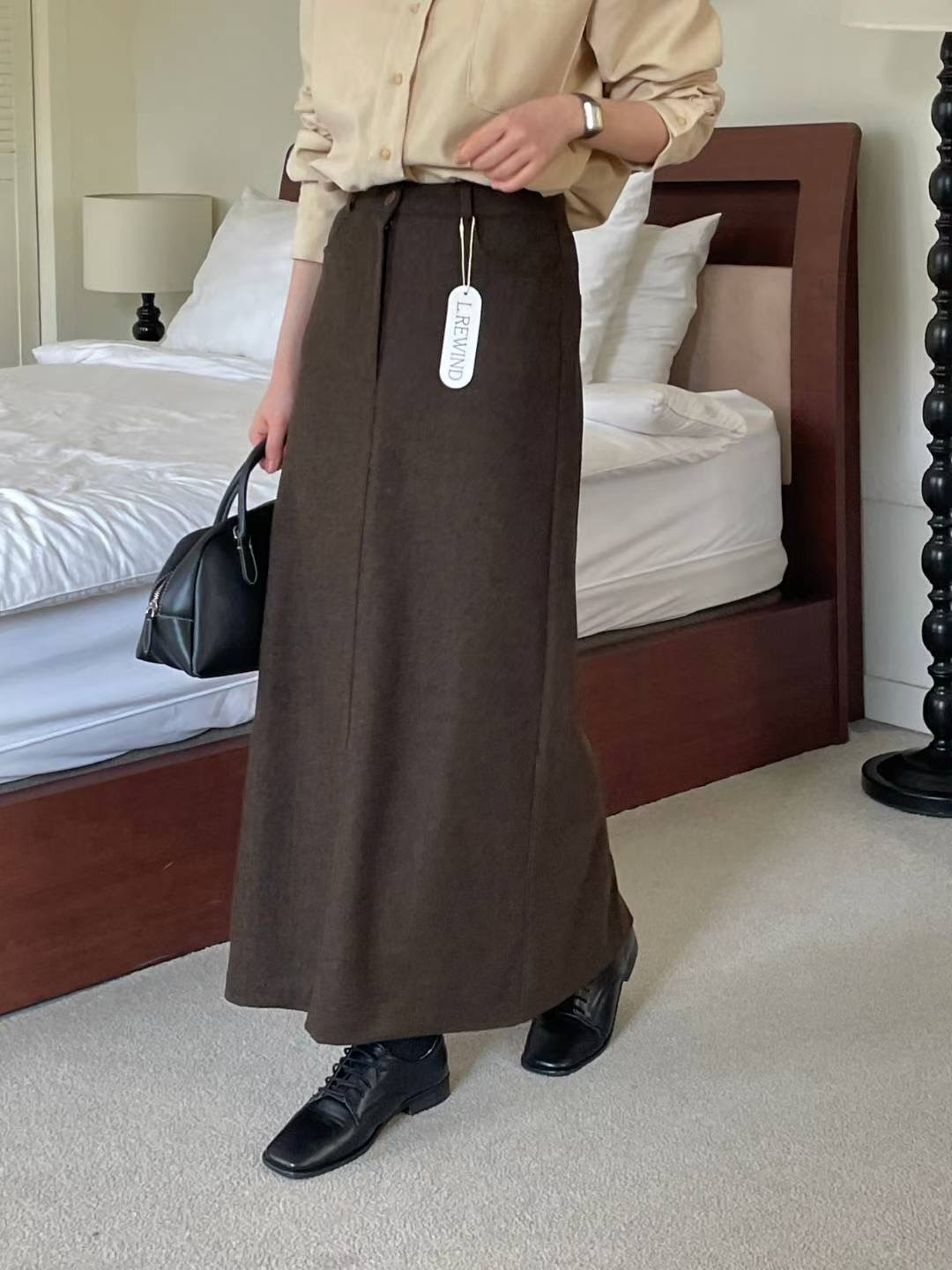 L.REWIND東大門㊣代購女士新款真品人氣休閑時尚長裙人字紋L.REWIND長裙圖色1