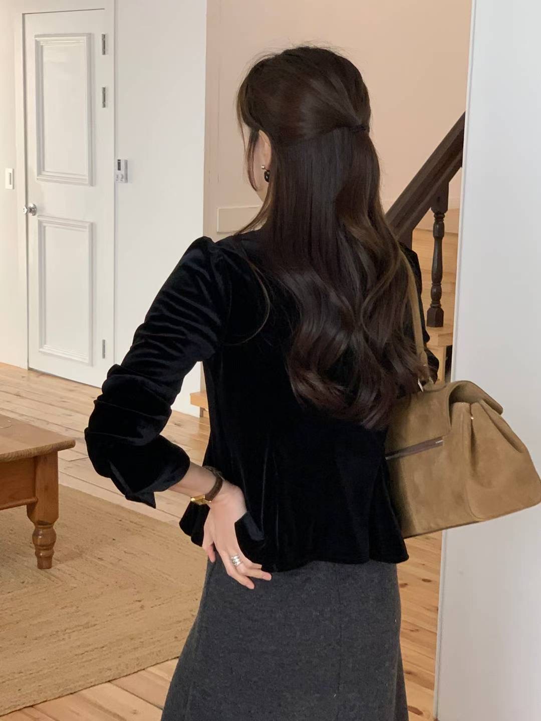 AREING東大門㊣代購女裝新品推薦職業時尚襯衫蕾絲衫天鵝絨AREING襯衫/蕾絲衫