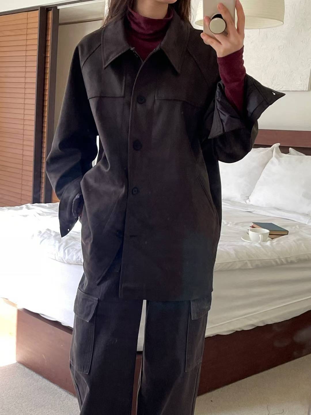 L.REWIND韓國代購㊣女士新款熱賣時尚職業推薦人氣中長款大衣L.REWIND中長款大衣