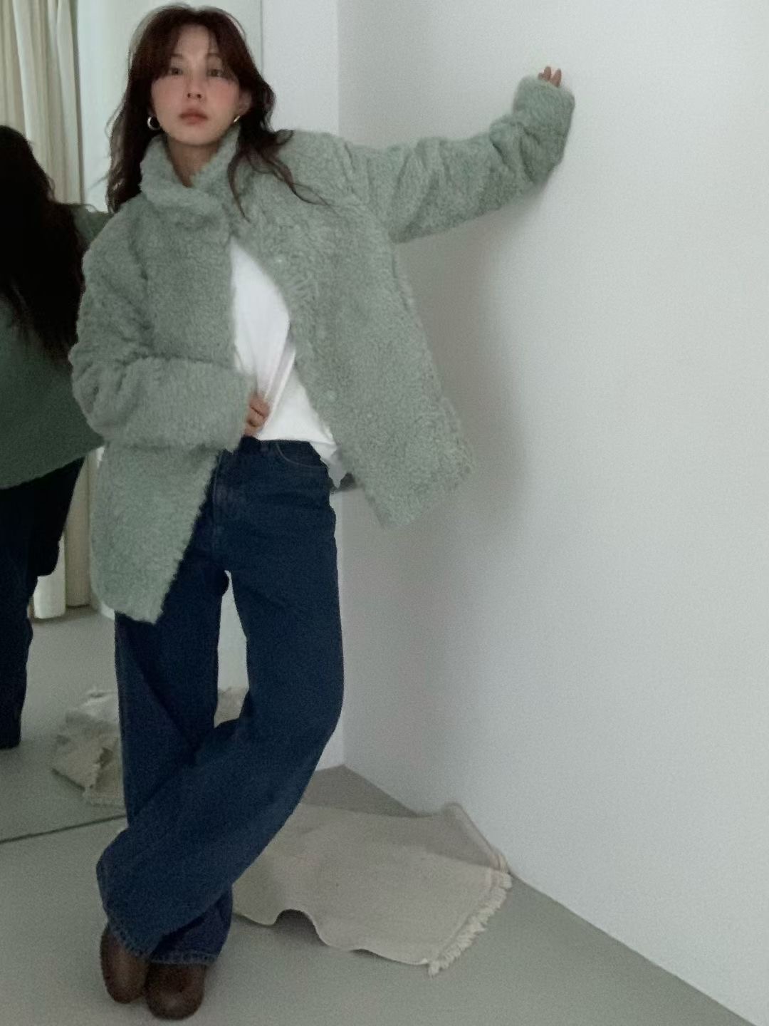 FEVER韓國直郵㊣女裝新品人氣時尚熱賣真品25秋冬夾克皮草高領FEVER夾克