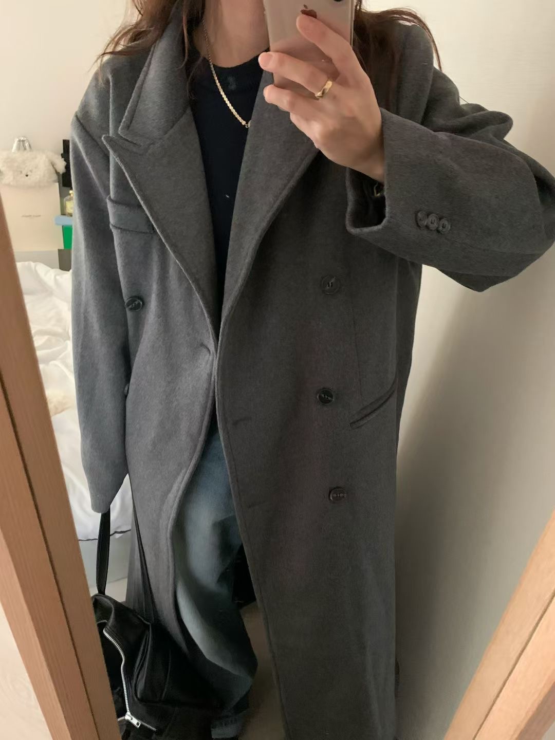FEVER東大門㊣代購女裝新款人氣熱賣中長款大衣羊毛絲絨雙層FEVER中長款大衣