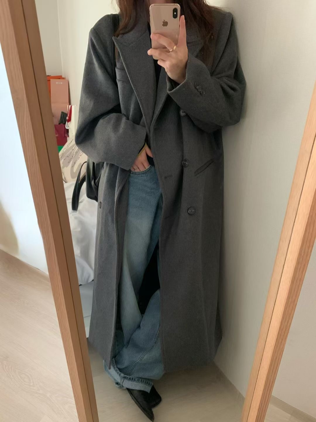 FEVER東大門㊣代購女裝新款人氣熱賣中長款大衣羊毛絲絨雙層FEVER中長款大衣圖色2