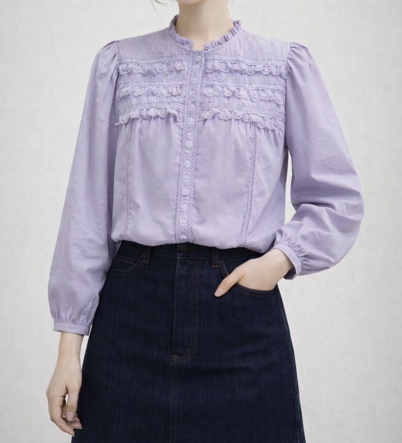 CORAL韓國直郵㊣女裝新品時尚熱賣推薦真品人氣襯衫蕾絲衫褶裥CORAL襯衫/蕾絲衫