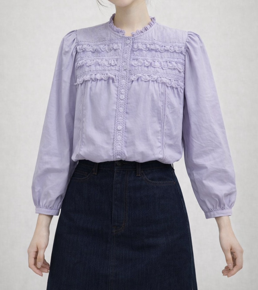 CORAL韓國直郵㊣女裝新品時尚熱賣推薦真品人氣襯衫蕾絲衫褶裥CORAL襯衫/蕾絲衫