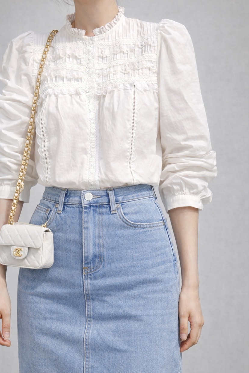 CORAL韓國直郵㊣女裝新品時尚熱賣推薦真品人氣襯衫蕾絲衫褶裥CORAL襯衫/蕾絲衫