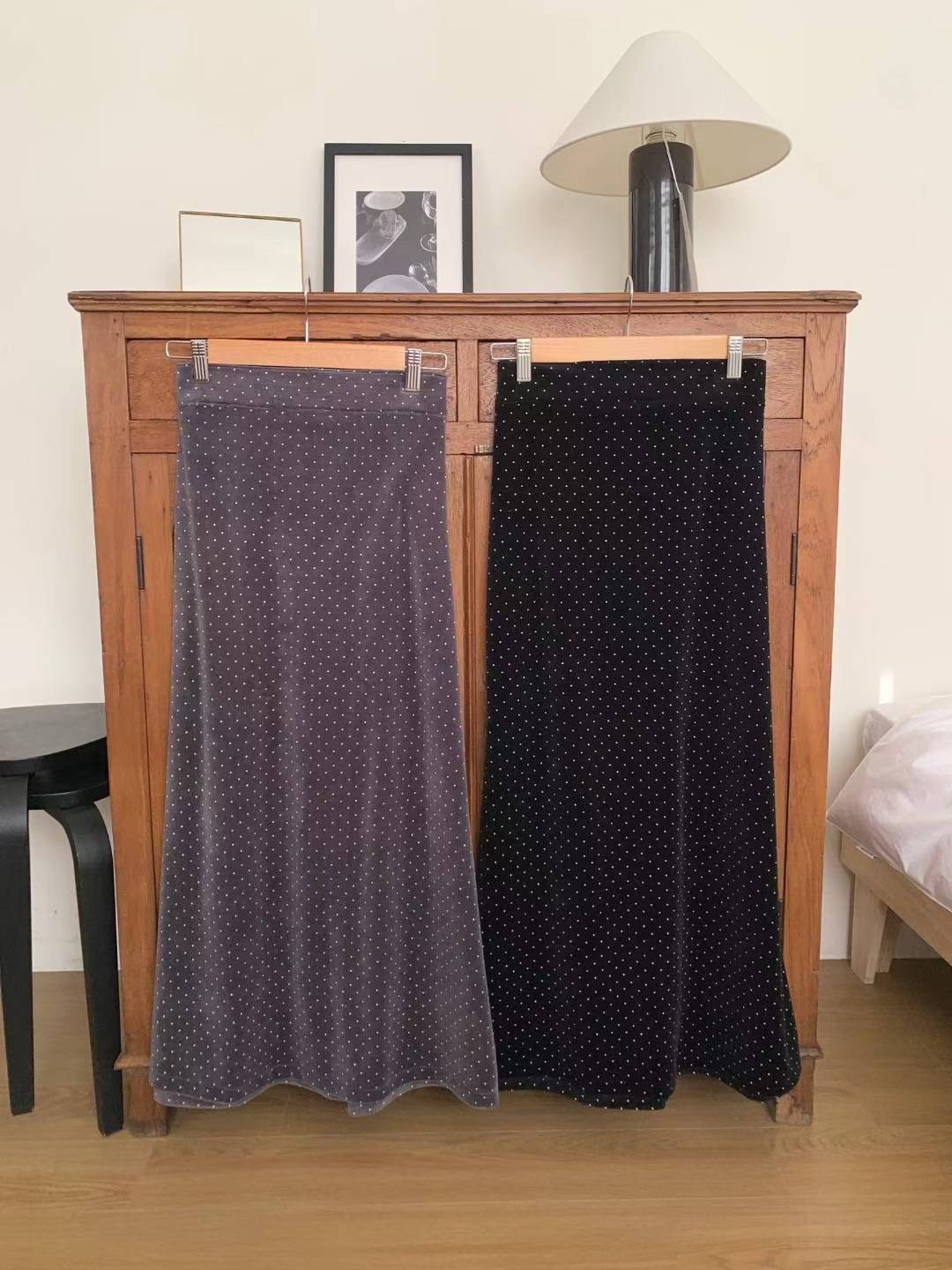 ONEMORETHING韓國直郵㊣女士新品真品時尚休閑長裙天鵝絨喇叭ONEMORETHING長裙