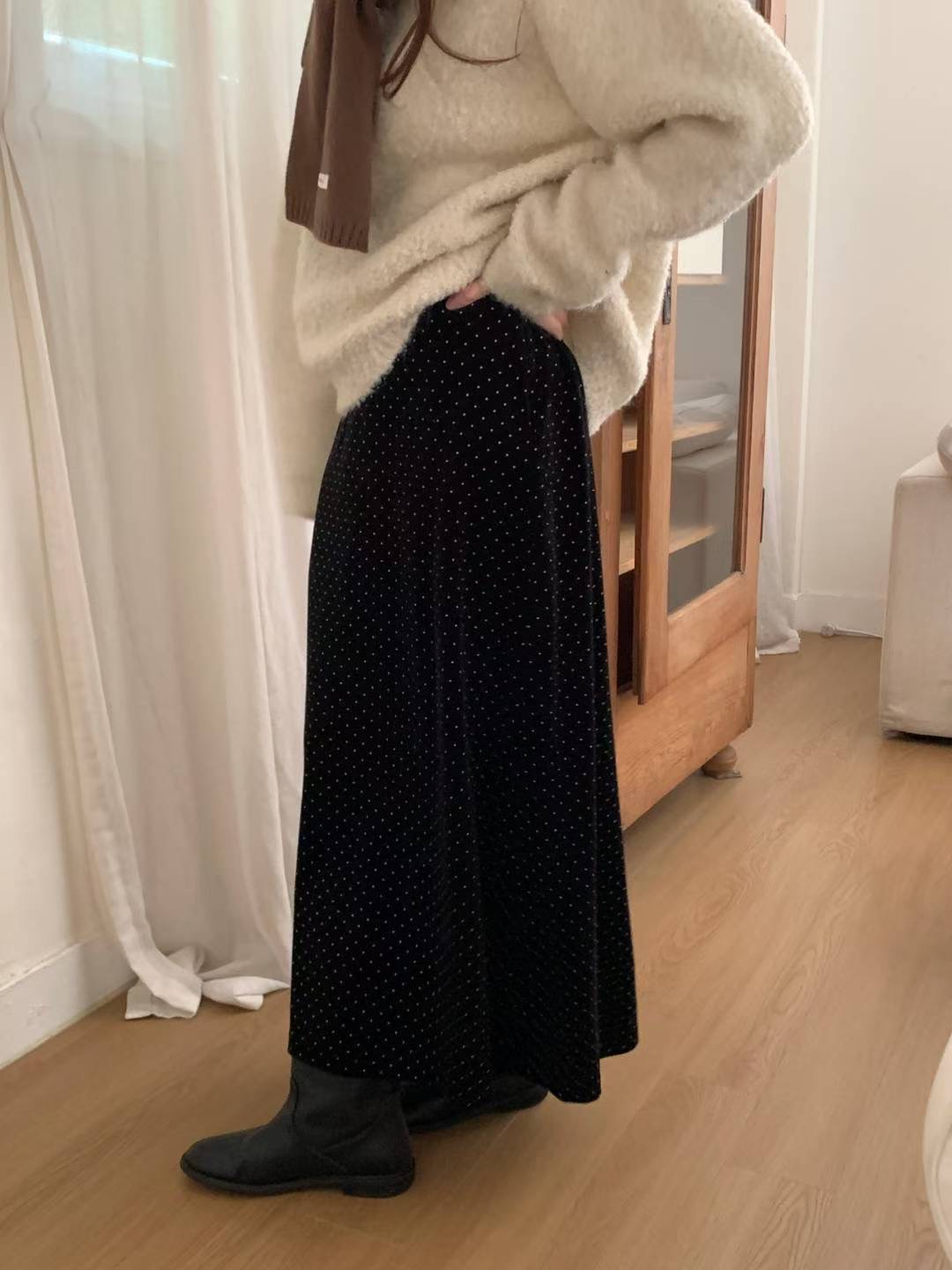 ONEMORETHING韓國直郵㊣女士新品真品時尚休閑長裙天鵝絨喇叭ONEMORETHING長裙