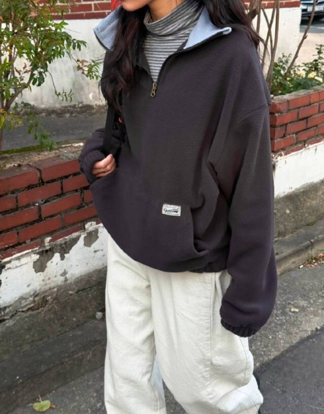 ONEMORETHING韓國直郵㊣女裝新品人氣休閑職業衛衣抓絨拉鏈ONEMORETHING衛衣