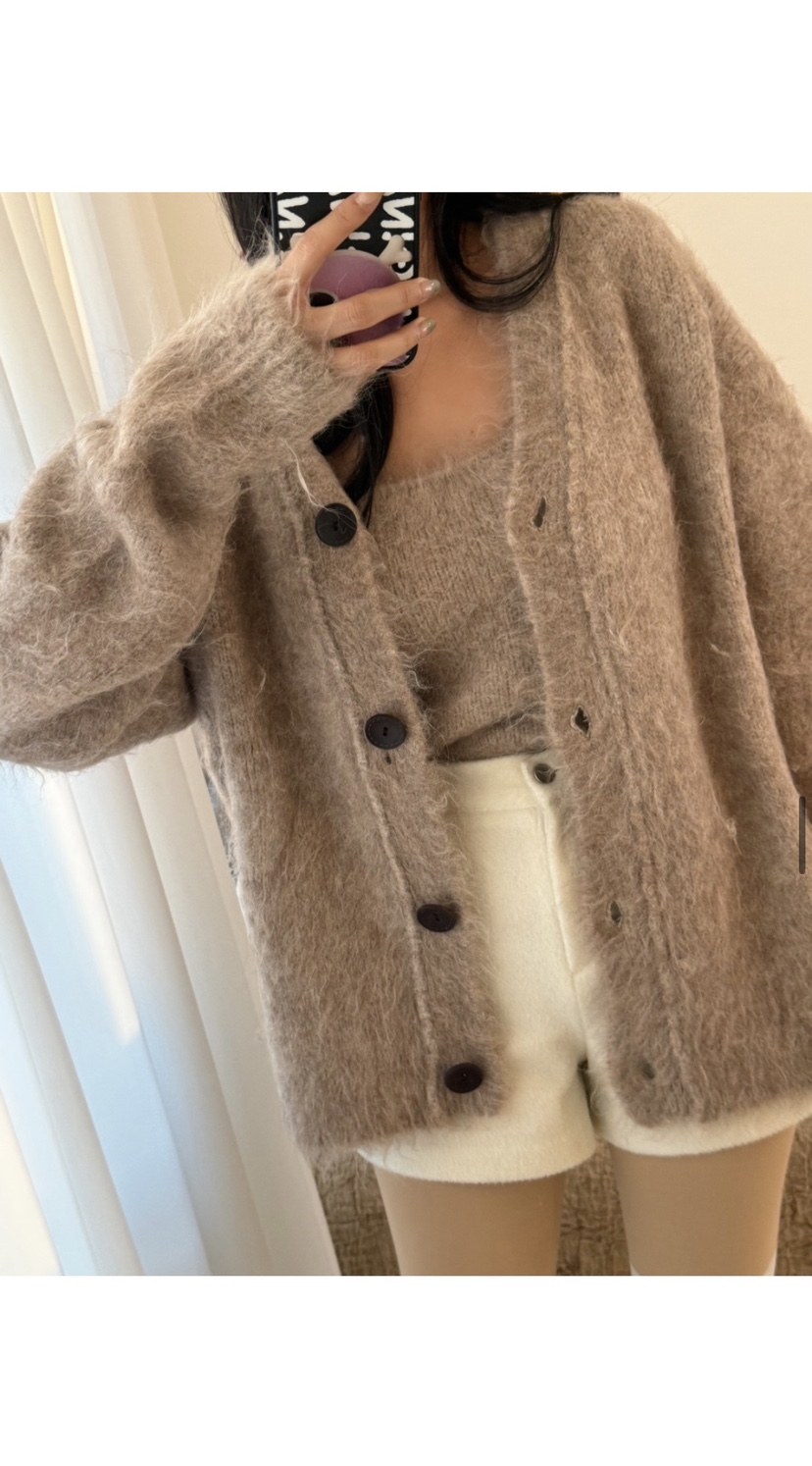 PAIRING韓國代購㊣女士新款職業25秋冬針織衫安哥拉羊毛開衫PAIRING針織衫