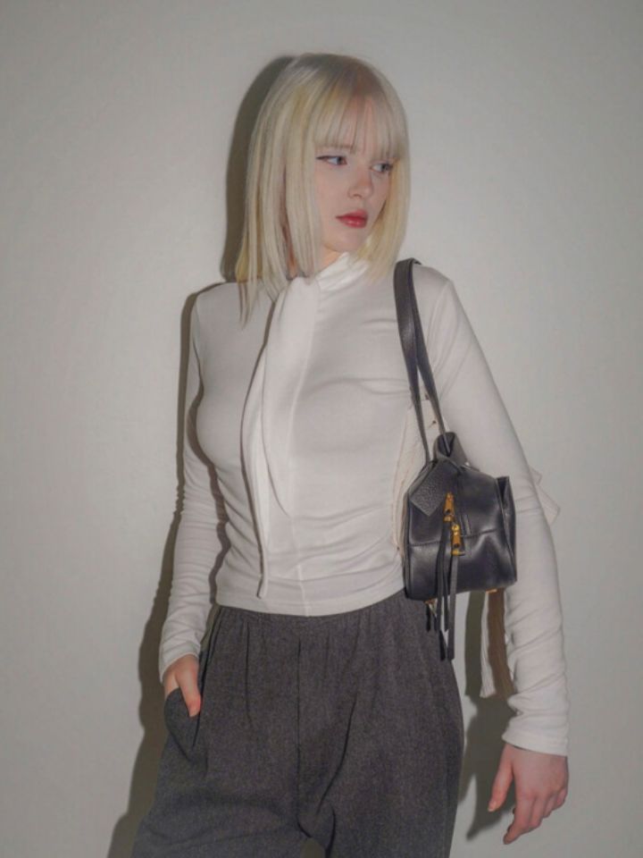 MOMENT東大門㊣實拍女裝新款時尚休閑真品長袖T恤兩面穿圍巾MOMENT/RECOVER長袖T恤圖色4