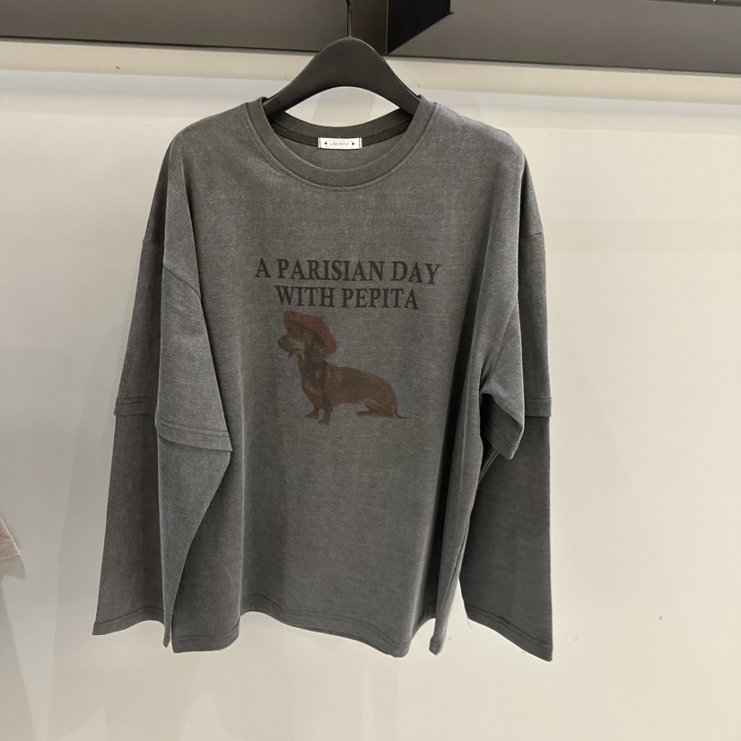 CREDITO韓國代購㊣女裝新款職業休閑熱賣人氣時尚長袖T恤春款CREDITO長袖T恤圖色2