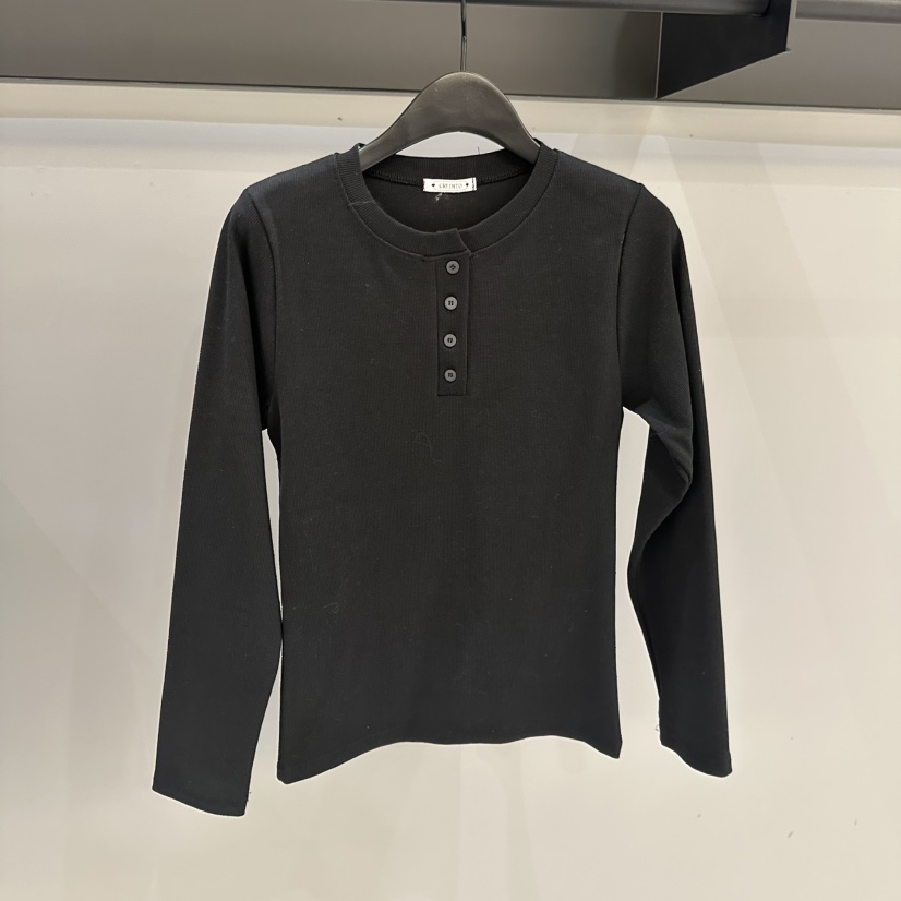 CREDITO東大門㊣實拍女裝新款25秋冬時尚真品人氣長袖T恤春款CREDITO長袖T恤圖色2黑色