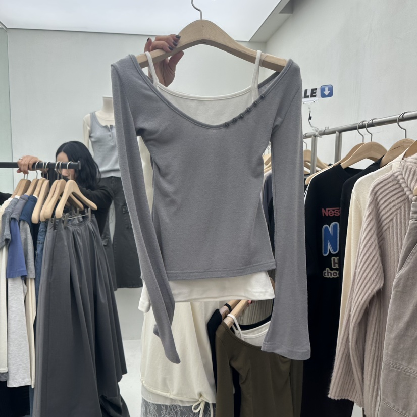 CHAV東大門㊣直郵女士新品25秋冬熱賣休閑長袖T恤假兩件春款CHAV長袖T恤圖色1