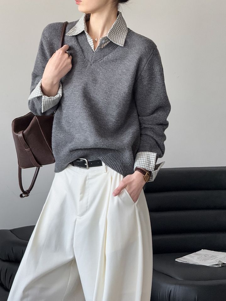 STAY HERE韓國代購㊣女士新款休閑人氣職業時尚熱賣針織衫STAY HERE針織衫