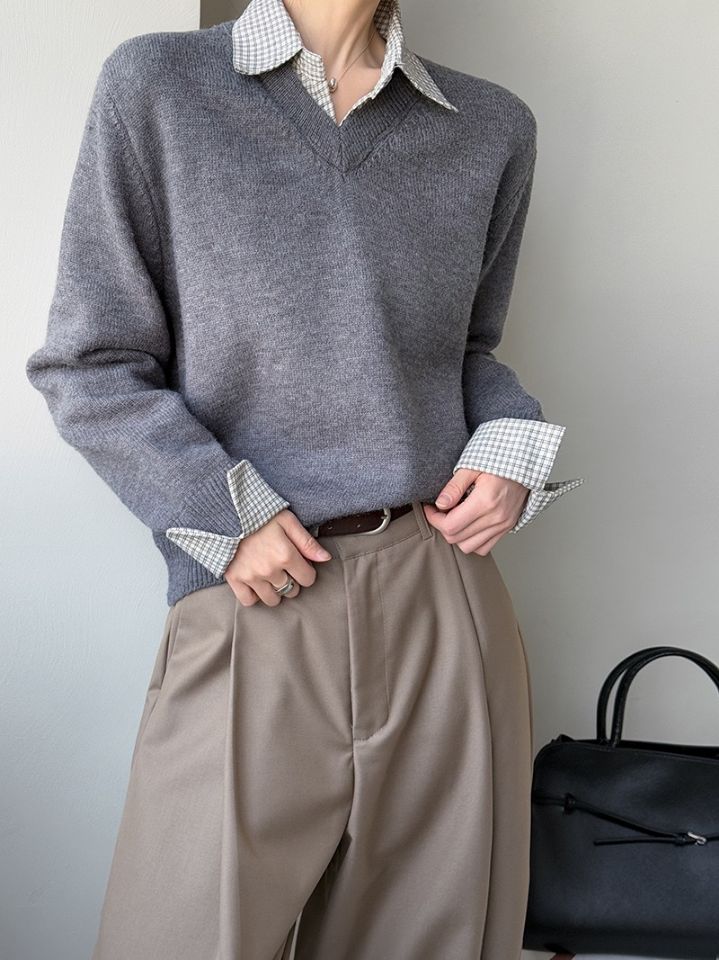 STAY HERE韓國代購㊣女士新款休閑人氣職業時尚熱賣針織衫STAY HERE針織衫