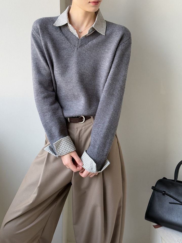 STAY HERE韓國代購㊣女士新款休閑人氣職業時尚熱賣針織衫STAY HERE針織衫