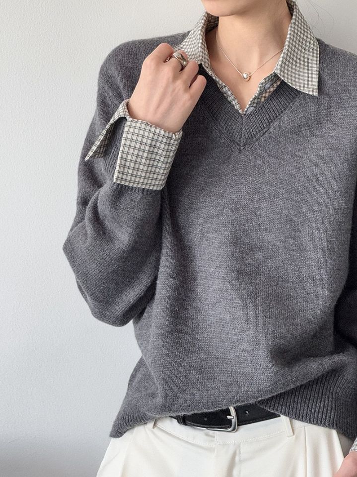 STAY HERE韓國代購㊣女士新款休閑人氣職業時尚熱賣針織衫STAY HERE針織衫