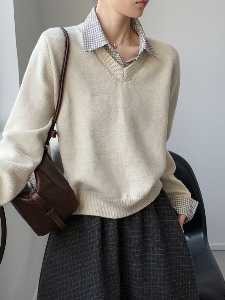 STAY HERE韓國代購㊣女士新款休閑人氣職業時尚熱賣針織衫STAY HERE針織衫