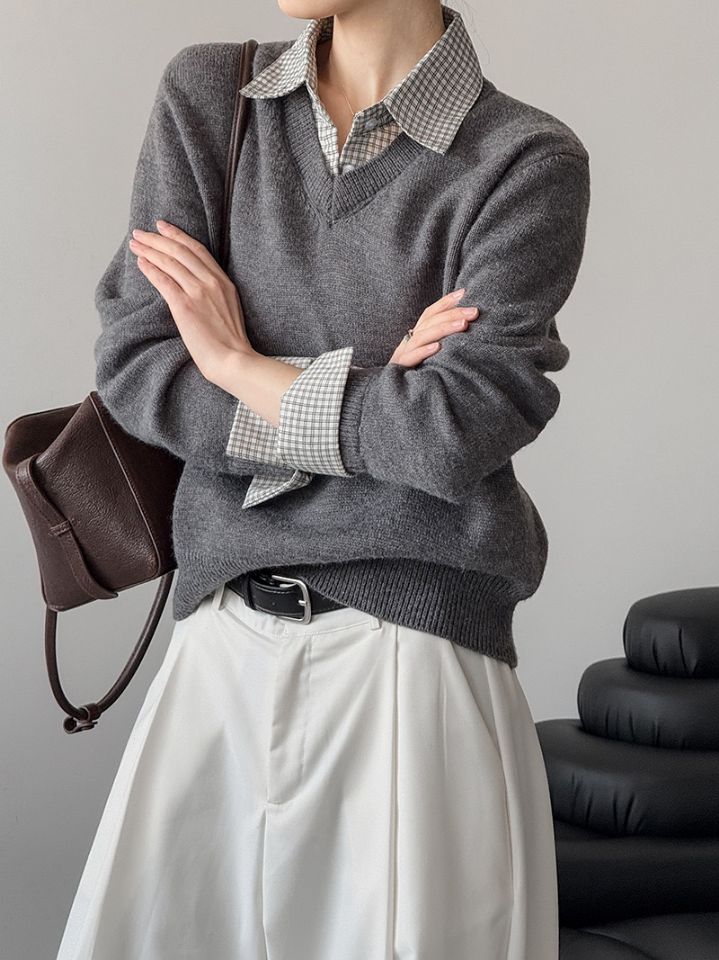 STAY HERE韓國代購㊣女士新款休閑人氣職業時尚熱賣針織衫STAY HERE針織衫